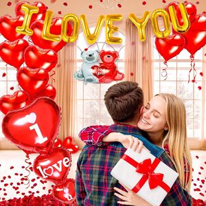 Palloncini per feste di San Valentino impostati "ti amo" e cuore rosso per esprimere <span class=keywords><strong>amore</strong></span> e romanticismo - Product Image 3