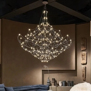 Lámpara de Araña LED Moderna de Lujo con Forma de Estrella y Flores Grandes, con Red de Alambre de Acero, para Escaleras y Sala de Estar - Product Image 1