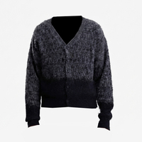 Cardigan en maille pour homme en mohair, respirant, à motif rayé épuré, avec logo personnalisé au dos et au col, idéal pour l'automne