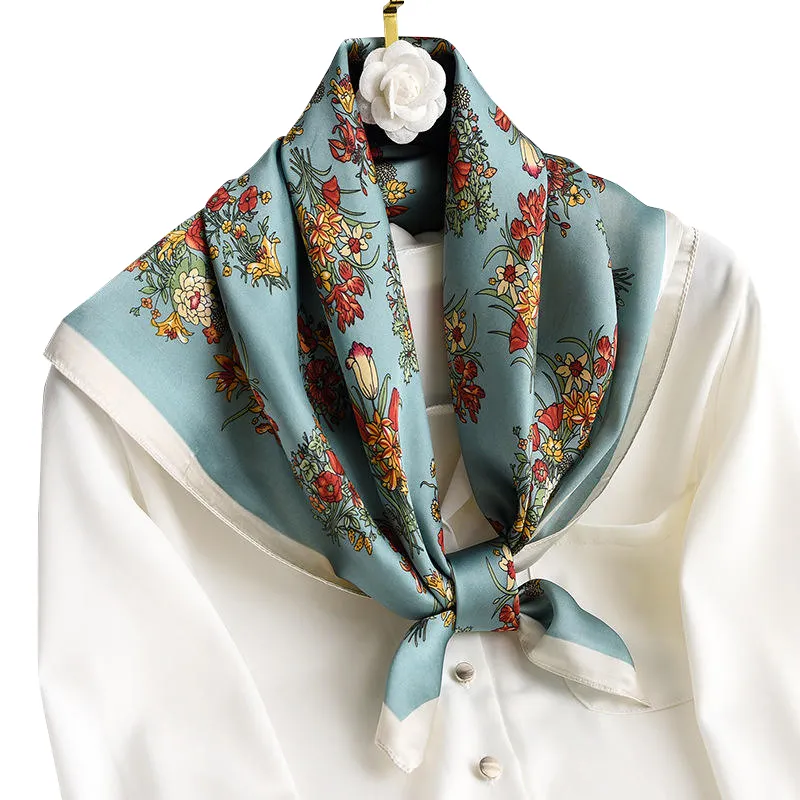 Women Square 70cm Foulard Female Design Floral Print Silk Scarf Wrap Bandana Small Scarves