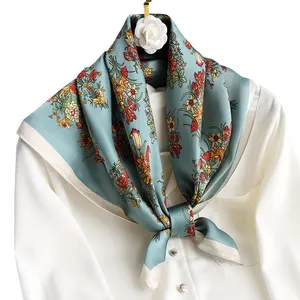 Foulard cuadrado de 70cm para mujer, diseño femenino, bufanda de seda con estampado Floral, pañuelo envolvente, bufandas pequeñas