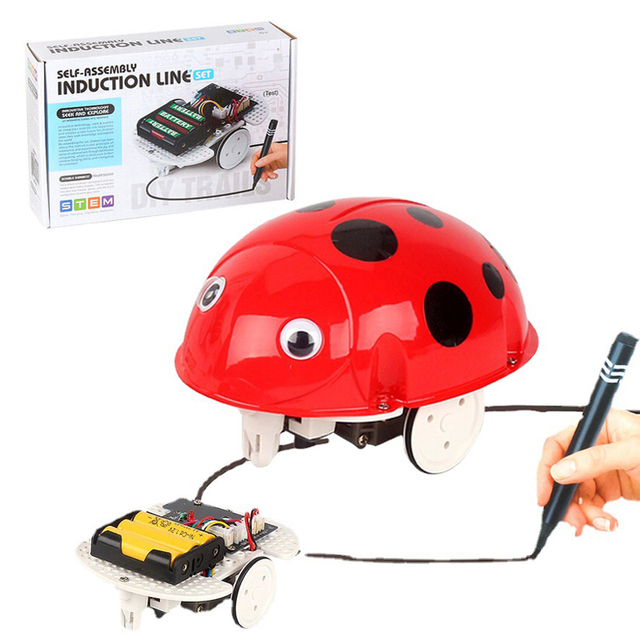 Self-assembled Induction Line Drawing Set Follows Black Line Inductive Robot Interactive STEM Toy with Limitless Ways to Play