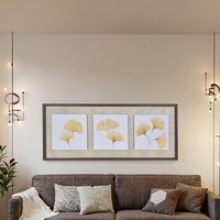 Décoration murale moderne pour salon, chambre et couloir, triptyque encadré en toile mate avec impression de feuilles de Ginkgo