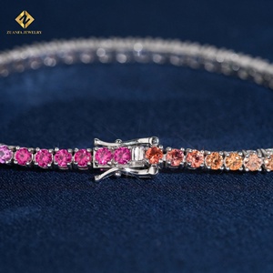 ZUANFA JEWELRY Tennis Bracelet <b>Rainbow</b> Color Corundum 925 Silver Women's Classic 3MM Round Brilliant Cut Bracelets - Product Image 3