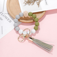 Silikonperlen Elastischer Schlüsselanhänger Armband Schlüsselband mit Niedlichen Quasten für Frauen