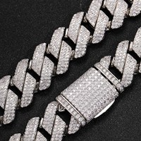 Cadena cubana de latón de 20 mm con incrustaciones de circonita cúbica 5A, engaste de púas, 3 filas de circonita cúbica, joyería hip hop rap para hombre