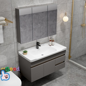 Modern Minimalist Farmhouse & Hotel Bathroom Vanity Combo Solid Wood Integrated Ceramic Basin Smart <b>Mirror</b> Cabinet Wall-Mounted - Product Image 6