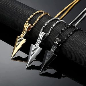 Moda Seta Colar de Ponta de Seta de Ponta de lança de Poder Martelo Colar 18k Banhado A Ouro Do Vintage Colar de Pingente para Homens - Product Image 3