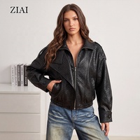 Veste en cuir pour femme, style motard, surdimensionnée, avec motif tissé, nouvelle veste d'automne pour fille cool