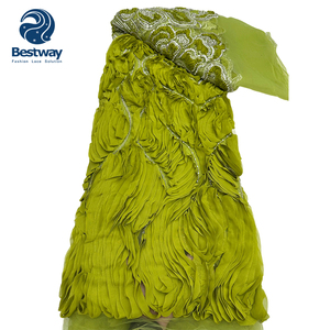 Bestway Chất lượng cao đồng bằng màu sắc đính cườm ren thiết kế <span class=keywords><strong>3D</strong></span> chuỗi ren vải sang trọng chuỗi <span class=keywords><strong>Net</strong></span> ren vải Đảng Dresses - Product Image 5