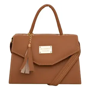 Sac messager Unica Lizeth en cuir véritable camel, style bohème, sac bandoulière avec chaîne décorative, taille XL et S - Product Image 1