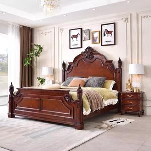 Esplendor real: cama de madera maciza con cabecero adornado en forma de arco, tallas exquisitas y columnas romanas para dormitorios lujosos - Product Image 1