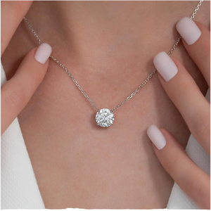 Collar de Lujo con Colgante de Moissanita de Corte Brillante, Chapado en Rodio sobre Oro Sólido de 14K, Certificado IGI, Cadena de Eslabones, para Compromiso - Product Image 1