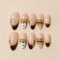 Uñas Artificiales Reutilizables Medianas y Largas, Pre-Diseñadas, Francesas, de ABS, Uñas de Gel a Presión para Mujer