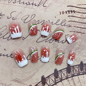 <span class=keywords><strong>Uñas</strong></span> Postizas Cortas Pintadas a Mano con Diseño de Sandía Dulce, Verano, Piel Clara, <span class=keywords><strong>para</strong></span> Estudiantes - Product Image 1
