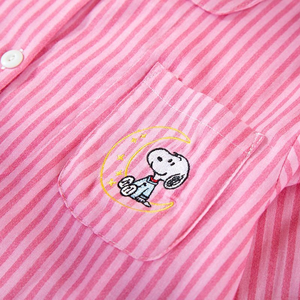Ensemble de <span class=keywords><strong>pyjama</strong></span> rayé en coton pour femmes, manches longues, boutons, broderie <span class=keywords><strong>Snoopy</strong></span>, vêtements de nuit doux et confortables - Product Image 2