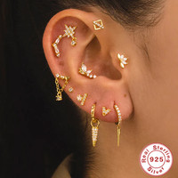 Nouveauté Gaby : Bijoux de piercing interne pour l'oreille, zircon scintillant, argent S925, boucles d'oreilles pour cartilage, vente en gros de bijoux de piercing corporel