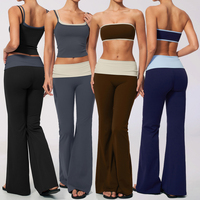 Set Olahraga Legging Lipat YIYI untuk Wanita, Bra Anti Selip Model Bungkus 2 in 1, Tank Top Kerah Kotak, Set Pakaian Aktif Wanita