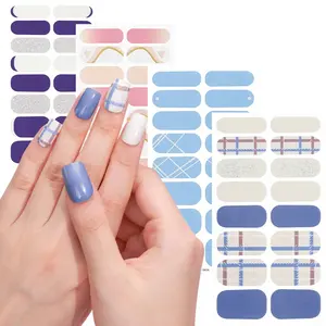 Wholesale Custom Design Gel Nail Polish Sticker Tickers Solid Colorful 3D No UV Gel Nail Art Polish Wrap Strips 2023 With Lamp