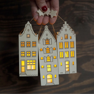 Mini casa de madera de Navidad Natural, artesanía, decoración cortada con láser con luz Led, Mini Casa de viviendas de Amsterdam para decoración de Navidad - Product Image 1
