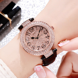 Montre pour femme étanche sertie de diamants, élégante montre pour étudiante avec grand cadran et index des heures éblouissants - Product Image 5