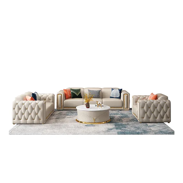 2024 hiện đại sang trọng cao cấp phòng khách sofa đặt đồ nội thất bọc da Đầy đủ nút 1 + 2 + 3 sofa nhà