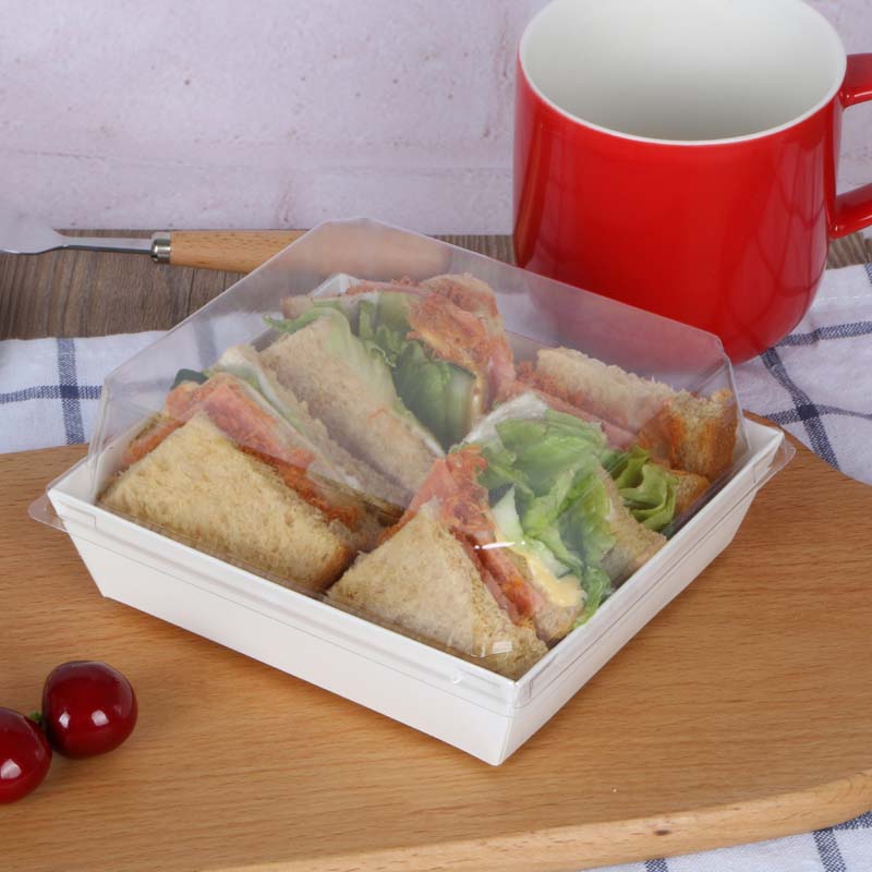 Custom Sandwich Hamburger Rectangle Bread Hot dog Kraft Paper food packaging disposable cake box with clear plastic lid
