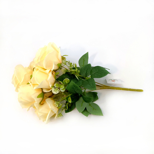 Prix de vente en gros nouveau design 9 têtes de roses en soie artificielle et bouquet de fausses roses colorées pour la décoration de mariage et d'événement - Product Image 3