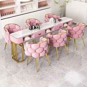 2026 New Modern Style Beauty Salon Furniture Velvet Marble Salon <b>Nail</b> Manicure Table and Chair Set - Product Image 2