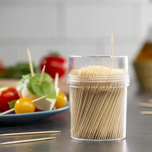 बांस लकड़ी Toothpicks | 500-टुकड़ा बड़े लकड़ी दौर Toothpicks में स्पष्ट प्लास्टिक भंडारण बॉक्स