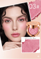 Rubor Mineral de Alta Pigmentación con Logotipo Personalizado al por Mayor, Color Oro Rosa, Espejo Compacto con Brocha, Marca Privada, Vegano, con Relieve 3D de Rosa