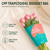 Emballage transparent pour bouquet, sacs en forme de cône, sacs à fleurs trapézoïdaux personnalisés avec logo CPP et trous de ventilation