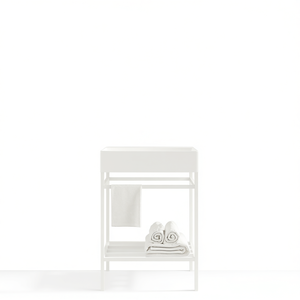 Conjunto de Mueble de Baño con Lavabo Rectangular de Cerámica de 24 Pulgadas, Lavabo Independiente con Patas Metálicas Abiertas, Almacenamiento, Diseño Minimalista - Product Image 1