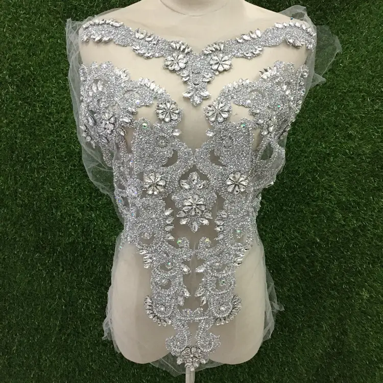 Designer Bodice Mesh Fabric Rhinestone Applique for evening gowns shimmery African dress bridal dresses prom dresses,wedding