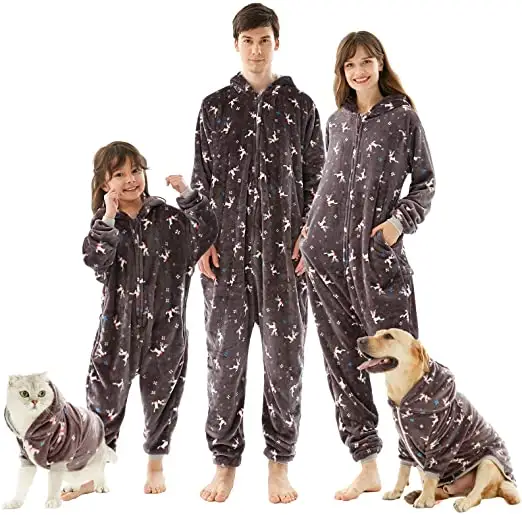 Роскошная Рождественская семейная Пижама-комбинезон, комплекты, фланелевые пижамы на молнии с капюшоном для взрослых, детей, домашних животных