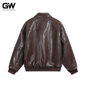 ユニセックスヘビー級キルティングレザーパーカメンズ冬用防風スタンド襟寒冷地カラーブロックコートルーズプレーン染めODM - Product Image 3