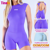 Tinain OEM ODM Mono de Yoga de Manga Corta con Espalda Abierta, Cuello Alto, Sujetador Incorporado, Efecto Moldeador, de Nylon y Elastano, con Logotipo Personalizado