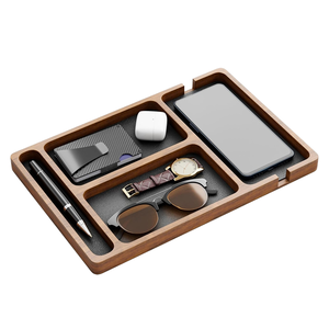 Organisateur de <span class=keywords><strong>bureau</strong></span> en bois minimaliste à 4 grilles <span class=keywords><strong>plateau</strong></span> de rangement de table de chevet pour lunettes de soleil montre stylo téléphone portable écouteurs articles divers - Product Image 4