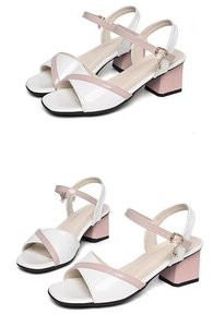 Sandales à talon carré croisé pour femmes, avec bride de cheville réglable, multicolores (blanc, <span class=keywords><strong>rose</strong></span>), pour l'été, le quotidien, les fêtes et les occasions <span class=keywords><strong>d</strong></span>écontractées - Product Image 3