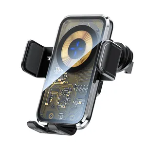 Qi 15W kablosuz araba iPhone şarj cihazı XIAOMI Samsung şeffaf hızlı şarj kablosuz manyetik şarj telefon tutucu telefon için
