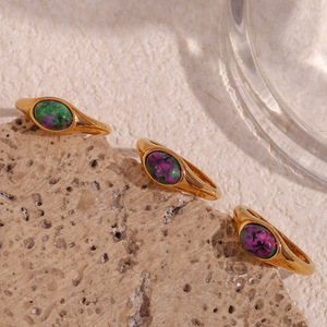 Anello 2025 alla moda con pietre preziose 18K oro PVD 316L acciaio inossidabile <span class=keywords><strong>pietra</strong></span> naturale artiglio gioielli taglie 5-12 regali di nozze da donna - Product Image 5