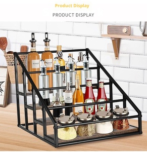 Estante de Almacenamiento de <span class=keywords><strong>Vino</strong></span> y Condimentos de Hierro de <span class=keywords><strong>Cuatro</strong></span> Niveles, No Plegable, Multiusos, Simple y Moderno para Cocina - Product Image 3
