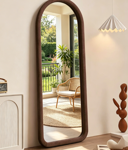 GKMZCGT Contemporary Arched Full Length <b>Mirror</b> Brown Velvet Frame <b>Floor</b> <b>Standing</b> 5534L x 2034W Easy Install for Birthday - Product Image 3