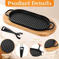 Piring Panggang Besi Cor untuk BBQ, Wajan Panggang Panas, Piring Panggang Sizzling Beef dengan Alas Kayu