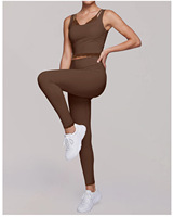 Nouvel ensemble de yoga pour femme, 2 pièces, avec bord festonné, legging taille haute sculptant le ventre et brassière de sport, tenue de sport pour la gym