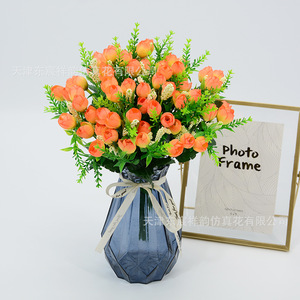Bouquet de roses artificielles Dongchen Crafts, 15 têtes, rose champagne, fleurs en soie, décoration de mariage à domicile, style minimaliste - Product Image 2