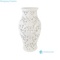 Vase Guanyin en porcelaine blanche émaillée RXDV11-A avec motif de feuilles de vigne ajourées entrelacées, porcelaine chinoise antique pour la décoration de la maison