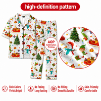 Pyjama personnalisé de Noël, bonhomme de neige blanc, bordure noire, manches longues, ensemble en polyester, vêtements de nuit pour femmes, POD MOQ 1PC, dropshipping
