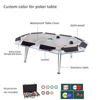 Table de jeu de luxe professionnelle octogonale 10 places avec cartes RFID, verre trempé ultra-transparent, étanche et durable, pour Texas Hold'em et usage familial