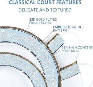 उच्च ग्रेड सिरेमिक पॉलसेन ठीक हड्डी चीन डिनरवेयर सेट 16 पीसी पुनः प्रयोज्य क्लासिक राहत पैटर्न गिल्ट धारी - Product Image 3